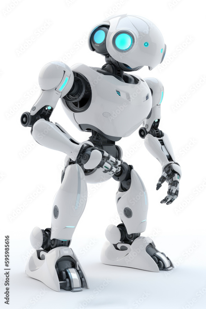 White robot standing isolated on a white background Generative AI White robot standing isolated on a white background Generative AI