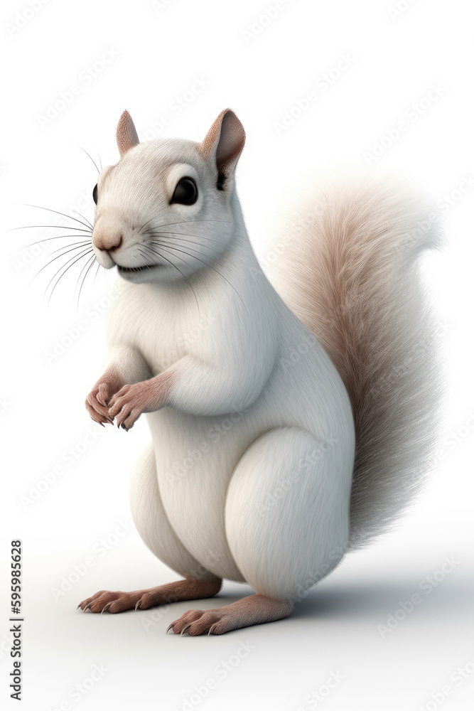 White squirrel cartoon character  isolated on a white background Generative AI