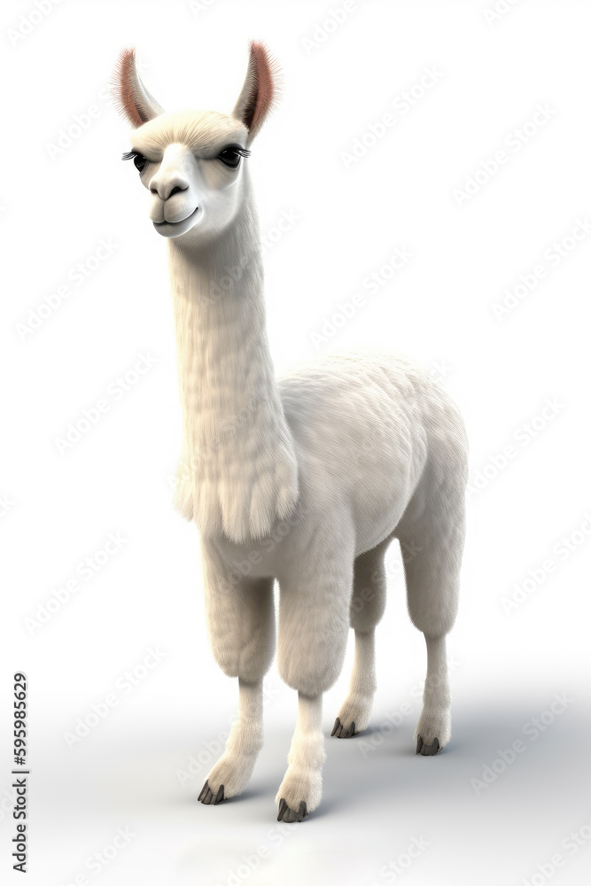 Fototapeta premium Llama cartoon character isolated on a white background Generative AI