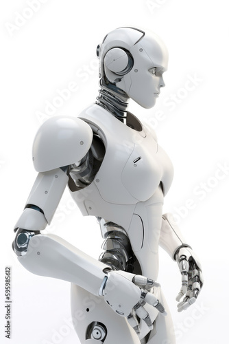 White robot close up isolated on a white background Generative AI