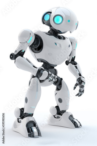 White robot standing  isolated on a white background Generative AI