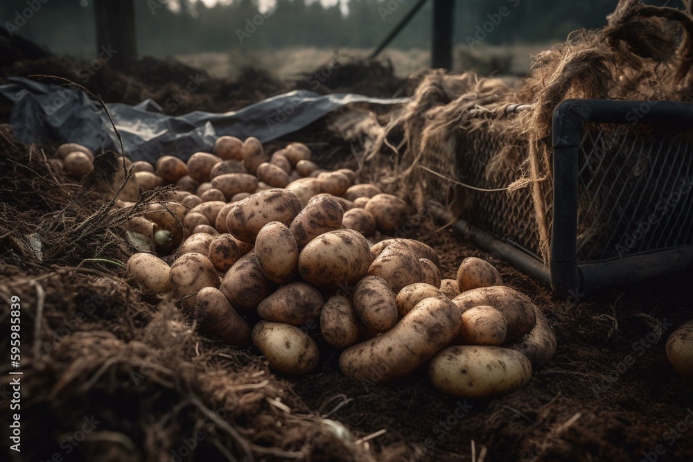 Organic potato harvest from farm field. Generative AI