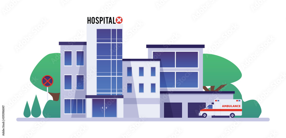 Medical center hospital, clinic buildings flat vector illustration isolated.