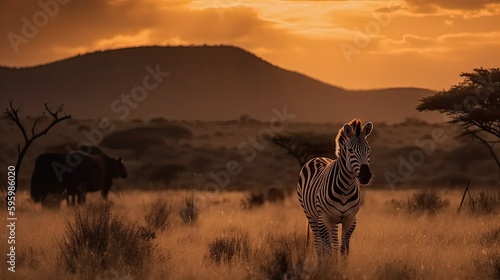 zebras in the savannah. Created with generative technology.