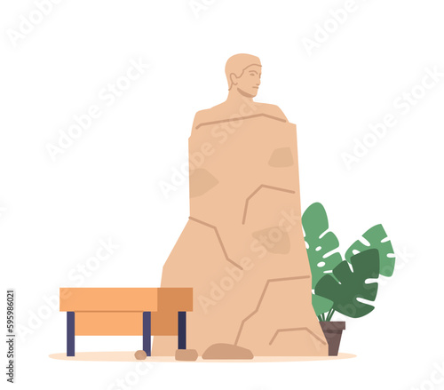 Unfinished Stone Male Body Sculpture Depicts Human Form With Rough, Undetailed Features, Cartoon Vector Illustration
