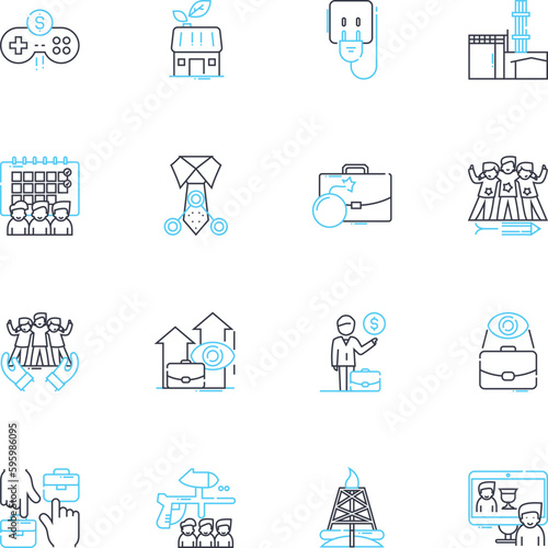 Across borders linear icons set. Diversity, Globalization, Exchange, Culture, Migration, Immigration, Humanity line vector and concept signs. Emigration,Customs,Identity outline illustrations