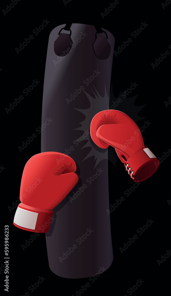 Red boxing gloves punch a pear