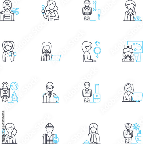 Vocation avenues linear icons set. Career, Profession, Occupation, Trade, Employment, Workforce, Job line vector and concept signs. Skillset,Craft,Specialization outline illustrations