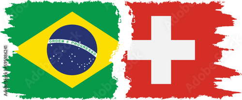 Switzerland and Brazil grunge flags connection vector