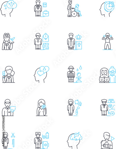 Neurology linear icons set. Synapse, Neurotransmitter, Cognition, Psychosis, Epilepsy, Dementia, Encephalitis line vector and concept signs. Brainstem,Meningitis,Glioma outline illustrations