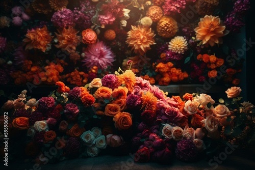 Gorgeous glowing blooms adorn a stunning floral backdrop. Generative AI