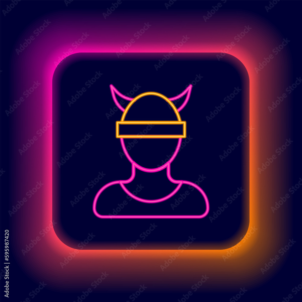 Glowing neon line Viking head icon isolated on black background. Colorful outline concept. Vector Glowing neon line Viking head icon isolated on black background. Colorful outline concept. Vector