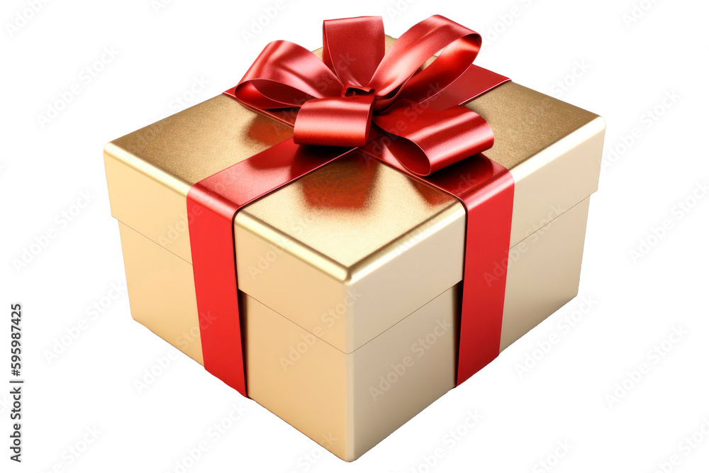 Art Isolated gift golden box with a red bow on a white background, transparent background Art Isolated gift golden box with a red bow on a white background, transparent background