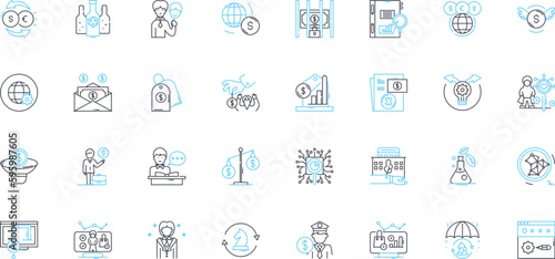 Corporate malpractice linear icons set. Fraud, Embezzlement, Corruption, Misconduct, Scandal, Mismanagement, Unethical line vector and concept signs. Deceit,Dishsty,Bribery outline illustrations