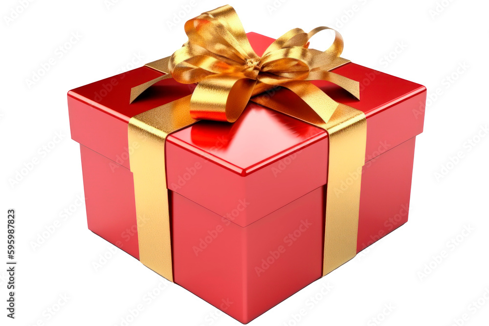Art Isolated gift golden box with a red bow on a white background, transparent background