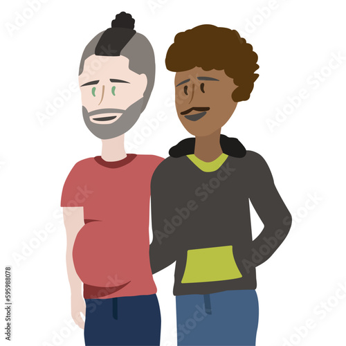 Gay couple, pregnant trans man, transgender, homosexual, vector illustration, pride month, love