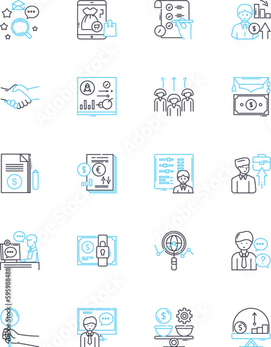 Project launching linear icons set. Initiative, Rollout, Debut, Unveiling, Inception, Introduction, Commencement line vector and concept signs. Kickoff,Launch,Establishment outline illustrations