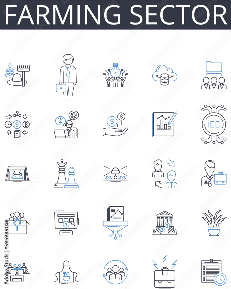 Farming sector line icons collection. Agricultural industry, Cultivation sphere, Harvesting domain, Ranching business, Tillage realm, Agronomy field, Livestock sector vector and linear illustration Farming sector line icons collection. Agricultural industry, Cultivation sphere, Harvesting domain, Ranching business, Tillage realm, Agronomy field, Livestock sector vector and linear illustration
