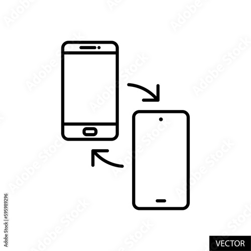 Exchange old mobile phone with new smartphone, cellphone trade-in program or offer concept icon in line style design for website, app, ui, isolated on white background. Editable stroke. Vector file.