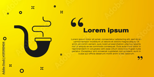 Black Smoking pipe with smoke icon isolated on yellow background. Tobacco pipe. Vector