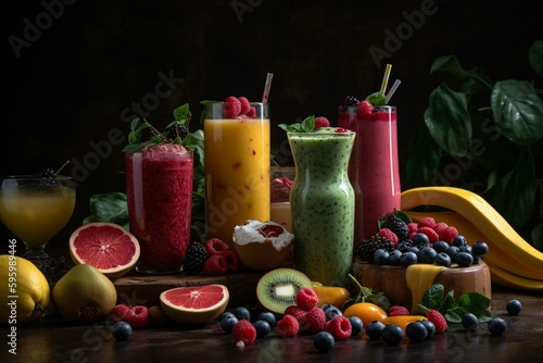 Smoothies made from nutritious fruits and vegetables. Generative AI