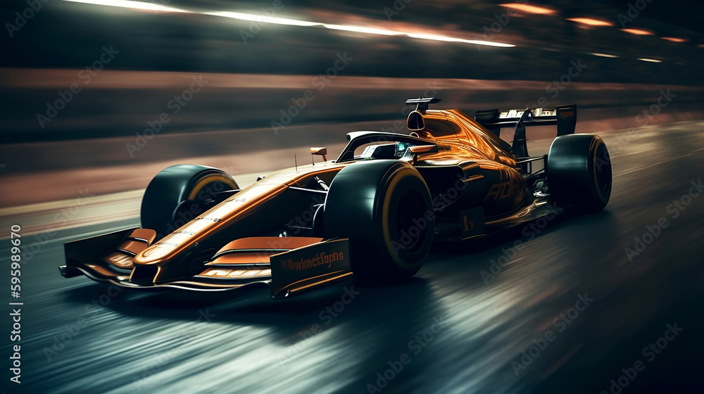 High-speed luxury Formula1 car running on a modern racetrack. created with Generative AI