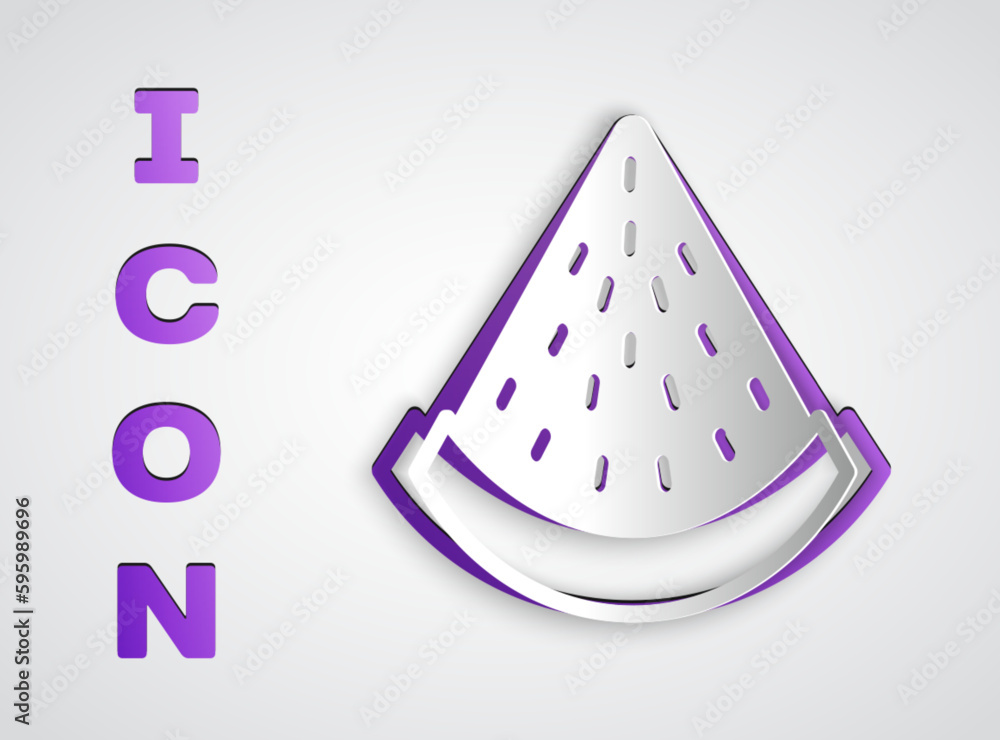 Paper cut Watermelon icon isolated on grey background. Paper art style. Vector Paper cut Watermelon icon isolated on grey background. Paper art style. Vector