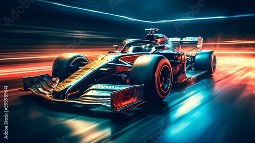 High-speed luxury Formula1 car running on a modern racetrack. created with Generative AI