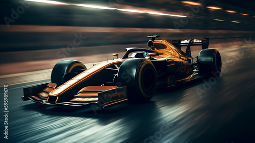 High-speed luxury Formula1 car running on a modern racetrack. created with Generative AI © photobuay