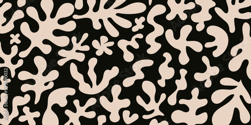 Contemporary & abstract organic Matisse inspired shapes background.  Modern trendy scribbles curve  plants, ocean, sea. minimal aesthetic.