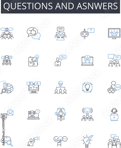 Questions and asnwers line icons collection. Radiology, Imaging, Diagnosis, Cancer, Tumor, Brain, Spine vector and linear illustration. Heart,Abdomen,Chest outline signs set