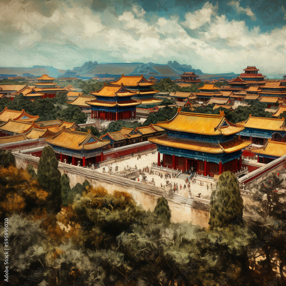 The Skyline Of The Palace Museum - Masterpiece Of Vincent Van Gogh Style