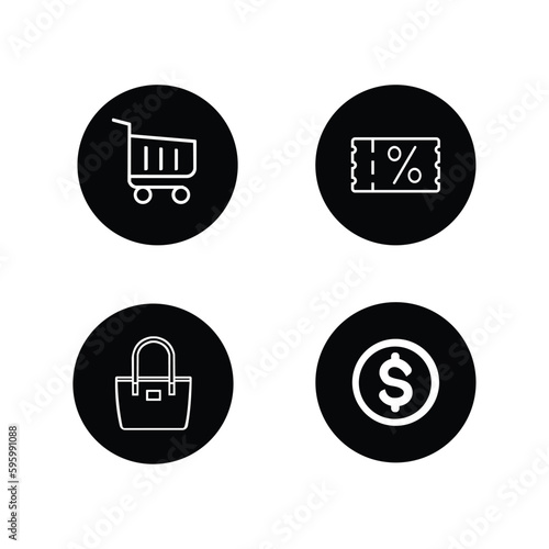 shopping cart icon set, dollar, coupon discount, trolly,