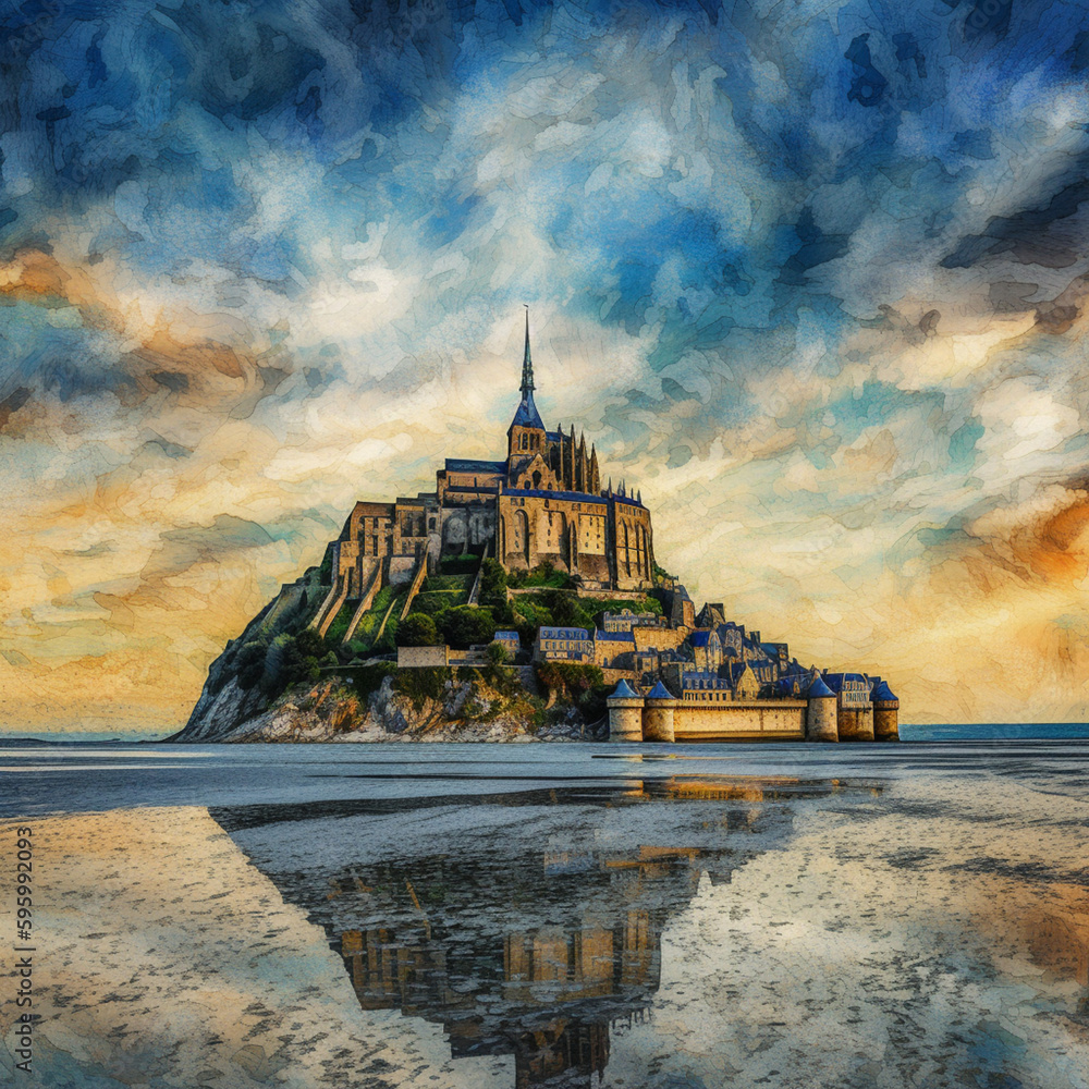 The Skyline Of Mont Saint-Michel  - Masterpiece Of Vincent Van Gogh Style 