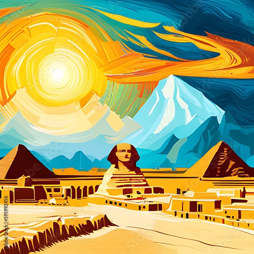 The Skyline Of The Pyramids Of Giza -  Vincent Van Gogh Style