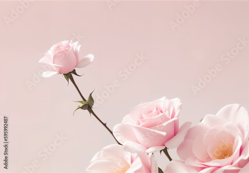 greeting pink roses flower composition assorted roses petals on gentle pink background  Minimal composition. Generative AI