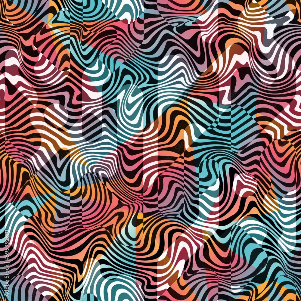 Vintage psychedelic wavy lines seamless texture