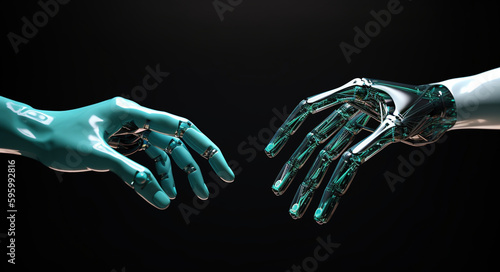 AIコンピューターアンドロイドロボットの握手,Generative AI © rrice