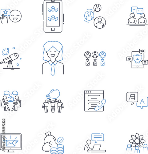 Assembly gathering line icons collection. Rally, Meeting, Convention, Conclave, Conference, Symposium, Congress vector and linear illustration. Gathering,Assembly,Convocation outline signs set