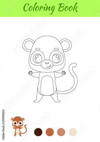 Coloring page happy monkey. Coloring book for kids. Educational activity for preschool years kids and toddlers with cute animal. Vector stock illustration