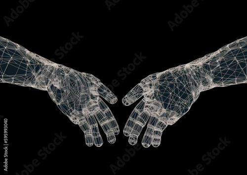 AIコンピューターアンドロイドロボットの握手,Generative AI