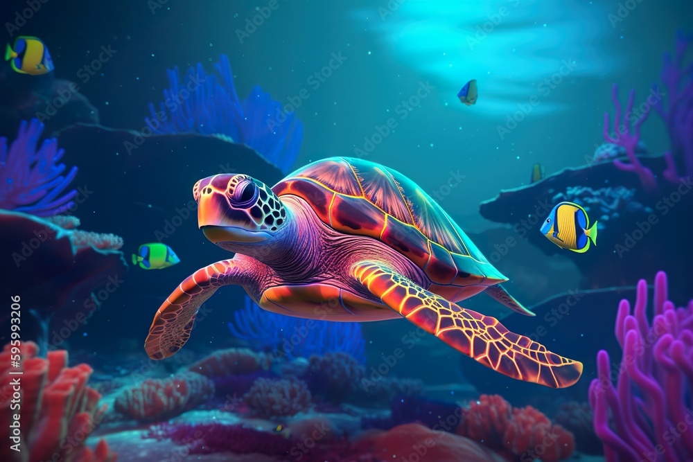 Illustration sous-marine d'une tortue Illustration sous-marine d'une tortue