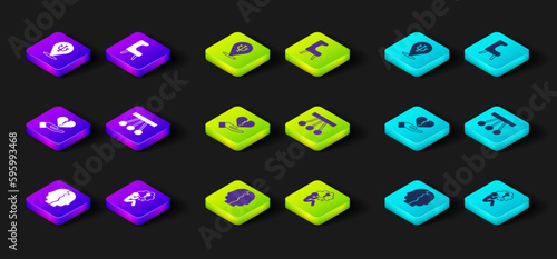Set Bipolar disorder, Head with question mark, Broken heart divorce, Pendulum, Armchair and Psychology, Psi icon. Vector