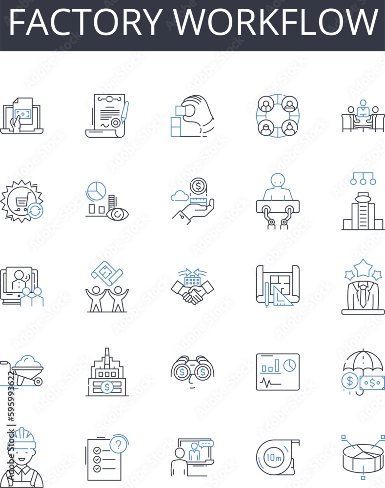 Factory workflow line icons collection. Legislation, Reform, Access, Equity, Insurance, Medicare, Medicaid vector and linear illustration. Affordable Care Act,Public Health,Prevention outline signs