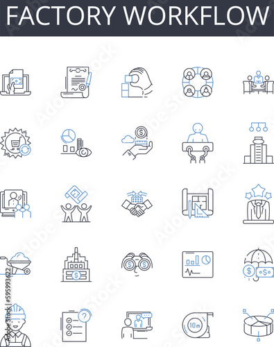 Factory workflow line icons collection. Legislation, Reform, Access, Equity, Insurance, Medicare, Medicaid vector and linear illustration. Affordable Care Act,Public Health,Prevention outline signs
