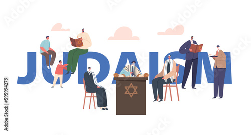 Judaism Conceptual Poster with Followers Of The Jewish Religion. Characters Follow Hebrew Bible, And Practice Traditions
