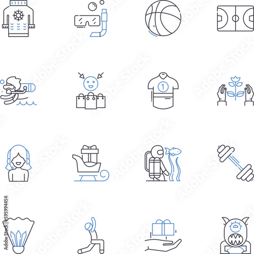 Enjoyment line icons collection. Fun, Delight, Thrill, Pleasure, Bliss, Joy, Excitement vector and linear illustration. Entertainment,Amusement,Laughter outline signs set