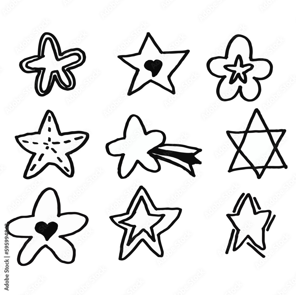 Naklejka premium Set of Star Doodle Hand drawn Cartoon , Funny Comic Icon Collection