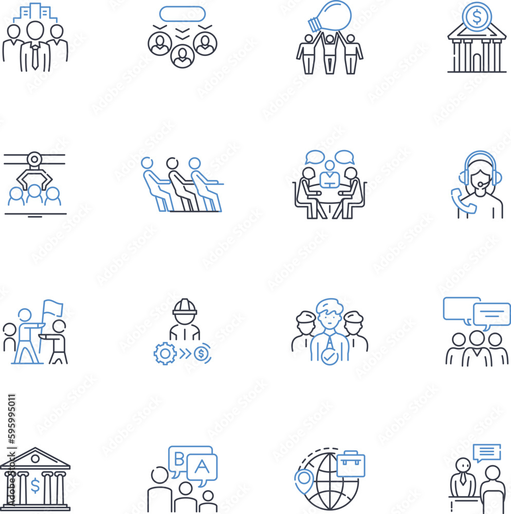 Business chain line icons collection. Franchise, Consistency, Expansion, Management, Operations, Growth, Scalability vector and linear illustration. Standards,Efficiency,Branding outline signs set