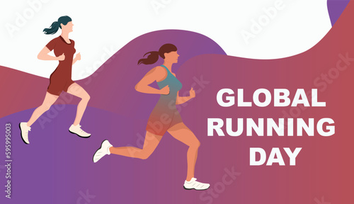 Global running Day in June  vector banner design. Run with the whole world  quote. Training outdoor in a park.